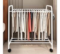 Pants Trolley Floor-Standing Trouser Hanger with 4 Wheels, Pants Rack Stand with 30 Pants Hangers Wardrobe Organizer Storage Rack for Pants Towels Jeans Scarves(White)
