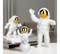PANTSLIEN Astronaut Ornaments - Golden 3pcs Set: Ornaments, Figurine, Cake Topper for Home, Space Decoration, Birthday