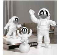 PANTSLIEN Astronaut Ornaments - Silver 3pcs Set: Astronaut Figurine, Cake Topper Figure for Space Decoration, Birthday