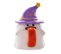 PANTSLINE Halloween Ghost Mug with Sticking Out Tongue & Witch Hat Lid - Cute Specter Cup Gift, Spooky Drinkware (Purple)