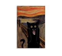 PANTTING Scream Funny Black Cat Posters Aesthetic Canvas Wall Art Print Home Decor for Bedroom Living Room12x18inch(30x45cm) Unframe-style