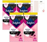 Panty Liners Multipack with 4X Bodyform Dailies Style Normal Black 21 Count Bundle with Fancy Labels Period Tracker | 84 Total Panty Liners Ultra Thin and Adaptive Cour-v Technology