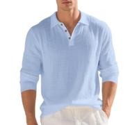 PANVER Men Fashion Shirt Lightweight Soft Breathable Outdoor T-Shirt Temperament Casual Solid Color Long Sleeves Shirts D-Light Blue 3XL