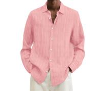 PANVER Men Fashion Shirt Lightweight Soft Breathable Solid Color Long Sleeves Shirts Modern Temperament Casual Outdoor T-Shirt J-Pink 3XL