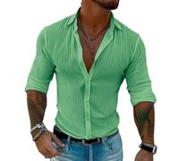 PANVER Men Fashion Shirt Lightweight Soft Breathable Solid Color Long Sleeves Shirts Modern Temperament Casual Outdoor T-Shirt F-Green 3XL