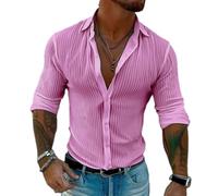 PANVER Men Fashion Shirt Lightweight Soft Breathable Solid Color Long Sleeves Shirts Modern Temperament Casual Outdoor T-Shirt L-Rose Red S