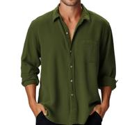 PANVER Men Fashion Shirt Temperament Casual Solid Color Long Sleeves Shirts Lightweight Soft Breathable Outdoor T-Shirt A-Army Green XXL