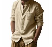 PANVER Men Fashion Shirt Temperament Casual Solid Color Outdoor T-Shirt Lightweight Soft Breathable Long Sleeves Shirts E-Khaki XXL