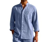 PANVER Men Fashion Shirt Temperament Casual Solid Color Outdoor T-Shirt Lightweight Soft Breathable Long Sleeves Shirts J-Blue S