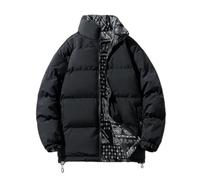 PANVER Men'S Cotton Jacket Classic Casual Solid Color Long-Sleeve Jackets Regular Fit Stand-Up Collar Thicken Warm Outdoorjacket B-Black 3XL