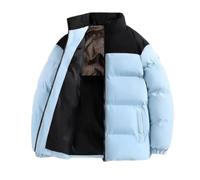 PANVER Men'S Cotton Jacket Thicken Stand-Up Collar Warm Outdoorjacket Urban Fashion Casual Solid Color Long-Sleeve Jackets K-Blue L