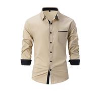 PANVER Men's Formal Shirt Casual Fashion Color Matching Long-Sleeved Top Classic Stretch Business Work Shirts G-Khaki XL