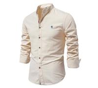 PANVER Men's Formal Shirt Casual Fashion Solid Color Long-Sleeved Top Classic Stretch Business Work Shirts O-Khaki XL