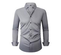 PANVER Men's Formal Shirt Casual Fashion Solid Color Wedding Long-Sleeved Top Classic Stretch Business Work Shirts K-Grey XXL
