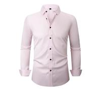 PANVER Men's Formal Shirt Casual Fashion Solid Color Wedding Long-Sleeved Top Classic Stretch Business Work Shirts B-Pink L