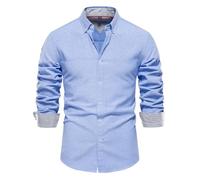 PANVER Men's Formal Shirt Classic Stretch Business Work Shirts Casual Fashion Solid Color Long-Sleeved Top G-Blue L