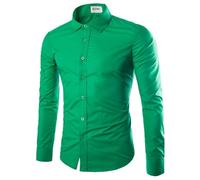 PANVER Men's Formal Shirt Classic Stretch Business Work Shirts Casual Fashion Solid Color Wedding Long-Sleeved Top F-Green XL