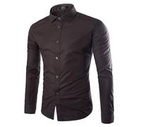 PANVER Men's Formal Shirt Classic Stretch Business Work Shirts Casual Fashion Solid Color Wedding Long-Sleeved Top Q-Coffee M