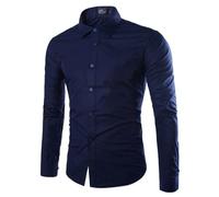 PANVER Men's Formal Shirt Classic Stretch Business Work Shirts Casual Fashion Solid Color Wedding Long-Sleeved Top O-Navy XL