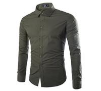 PANVER Men's Formal Shirt Classic Stretch Business Work Shirts Casual Fashion Solid Color Wedding Long-Sleeved Top M-Army Green XL