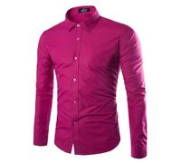 PANVER Men's Formal Shirt Classic Stretch Business Work Shirts Casual Fashion Solid Color Wedding Long-Sleeved Top I-Rose Red L