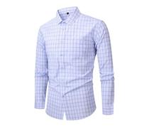 PANVER Men's Formal Shirt Classic Stretch Business Work Shirts Regular Fit Casual Fashion Checkered Long-Sleeved Top B-Blue L