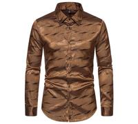 PANVER Men's Formal Shirt Regular Fit Color Matching Fashion Casual Long-Sleeved Top Classic Stretch Business Work Shirts K-Gold S