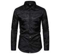 PANVER Men's Formal Shirt Regular Fit Color Matching Fashion Casual Long-Sleeved Top Classic Stretch Business Work Shirts I-Black S