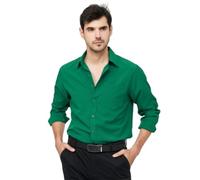 PANVER Men's Formal Shirt Regular Fit Fashion Casual Long-Sleeved Top Classic Stretch Business Work Shirts H-Green S