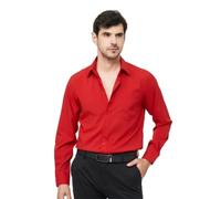 PANVER Men's Formal Shirt Regular Fit Fashion Casual Long-Sleeved Top Classic Stretch Business Work Shirts G-Red XL