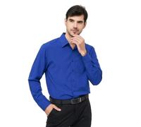 PANVER Men's Formal Shirt Regular Fit Fashion Casual Long-Sleeved Top Classic Stretch Business Work Shirts D-Royal Blue L