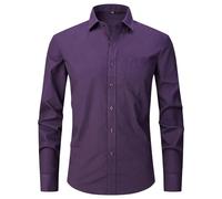 PANVER Men's Formal Shirt Regular Fit Fashion Casual Solid Color Long-Sleeved Top Classic Stretch Business Work Shirts D-Purple 6XL