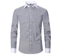 PANVER Men's Formal Shirt Regular Fit Fashion Casual Solid Color Long-Sleeved Top Classic Stretch Business Work Shirts L-Black 6XL