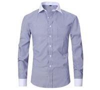 PANVER Men's Formal Shirt Regular Fit Fashion Casual Solid Color Long-Sleeved Top Classic Stretch Business Work Shirts N-Blue 4XL