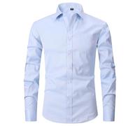 PANVER Men's Formal Shirt Regular Fit Fashion Casual Solid Color Long-Sleeved Top Classic Stretch Business Work Shirts M-Light Blue M