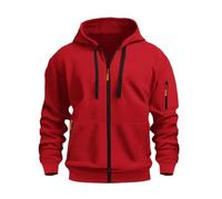 PANVER Men'S Hoodies Sport Casual Zipper Placket Sports Jacket Classic Fashion Solid Color Long-Sleeved Sweatshirt F-Red M