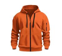 PANVER Men'S Hoodies Sport Casual Zipper Placket Sports Jacket Classic Fashion Solid Color Long-Sleeved Sweatshirt E-Orange L