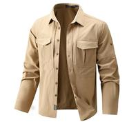 PANVER Men'S Long-Sleeve Jacket Button Placket With Pockets Transitional Jackets Classic Fashion Casual Solid Color Outdoorjacket A-Khaki XXL