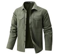 PANVER Men'S Long-Sleeve Jacket Button Placket With Pockets Transitional Jackets Classic Fashion Casual Solid Color Outdoorjacket B-Army Green XL