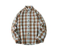 PANVER Men's Long-Sleeve Shirt Classic All-Match Checkered Fashion T-Shirt Lightweight Casual Lapels Shirts Jacket C-Coffee M