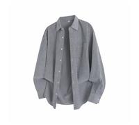 PANVER Men's Long-Sleeve Shirt Lightweight Casual Lapels Shirts Jacket Classic All-Match Striped Fashion T-Shirt B-Light Grey L