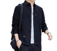 PANVER Men's Long-Sleeve Shirt Lightweight Fashion Casual Shirts Jacket Classic All-Match Solid Color T-Shirt R-Black XXL