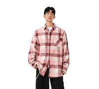 PANVER Men's Long-Sleeve Shirt Lightweight Fashion Casual Shirts Jacket Classic Mixed Colour Trend T-Shirt F-Pink S