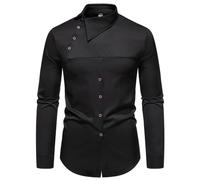 PANVER Men's Long Sleeved Shirt Regular Fit Lightweight Standing Collar Solid Color T-Shirt Classic Business Leisure Fashion Shirts N-Black S