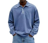 PANVER Men's Poloshirt Lightweight Breathable Sport Casual Long-Sleeve Shirt Classic All-Match Solid Color Fashion Shirts F-Blue 4XL
