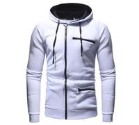 PANVER Men'S Pullover Hoodie Sport Casual Multi-Pocket Long-Sleeve Sweatshirts Youth Personality Trend Sweatshirt Jacket E-White 3XL