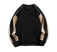 PANVER Men'S Sweatshirt Casual Fashion Round Neck Color Matching Pullover Youth Personality Trend Long-Sleeved Sweatshirts E-Black M