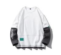 PANVER Men'S Sweatshirt Casual Fashion With Pockets Round Neck Pullover Youth Personality Trend Long-Sleeved Sweatshirts D-White XXL