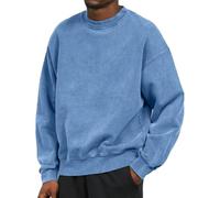 PANVER Men'S Sweatshirt Regular Fit Casual Fashion Solid Color Pullover Youth Personality Trend Long-Sleeved Sweatshirts H-Blue L