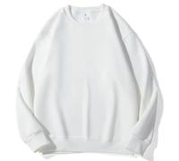 PANVER Men'S Sweatshirt Regular Fit Casual Round Neck Solid Color Pullover Youth Personality Trend Long-Sleeved Sweatshirts A-White L